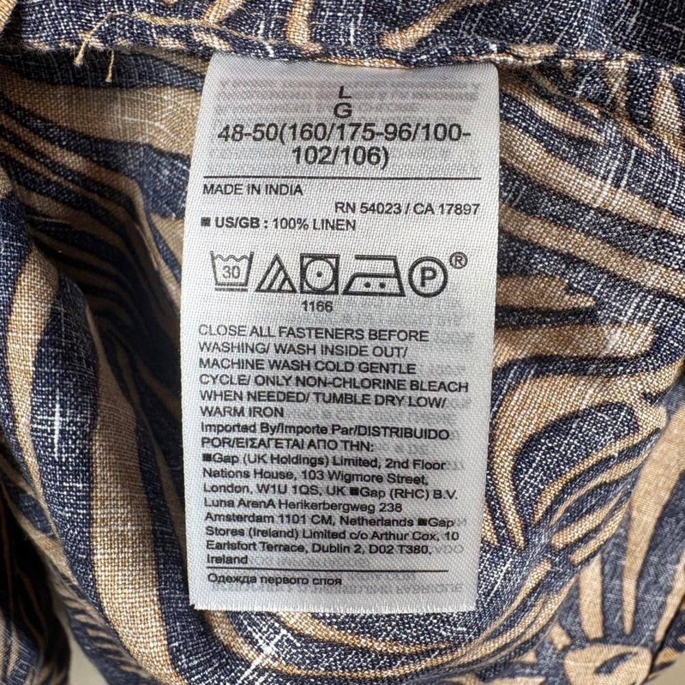 Banana Republic Zebra Print Linen Volume Blouse Womens L Navy Blue Tan Boho Chic - Picture 5 of 10